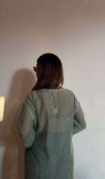 Green Pure Mul Chanderi Chikankari Stitched Short Kurti