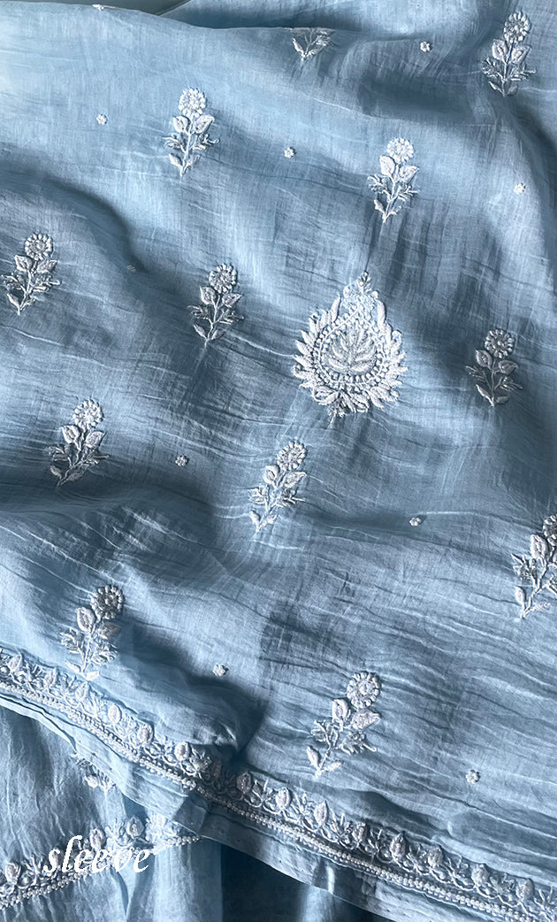 Women's Lakhnavi Handcrafted Unstitched Mul Chanderi Kurta And Dupatta Set - HONC0322456