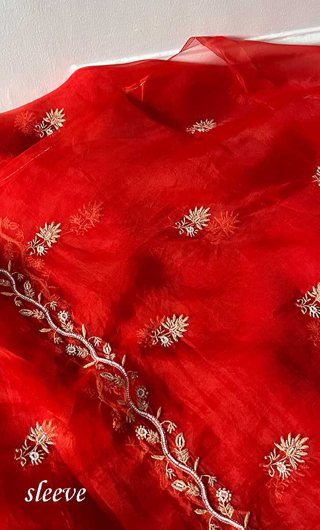 Women's Lakhnavi Handcrafted Pure Organza Chikankari Unstitched Kurta And Dupatta Set- HONC0311711