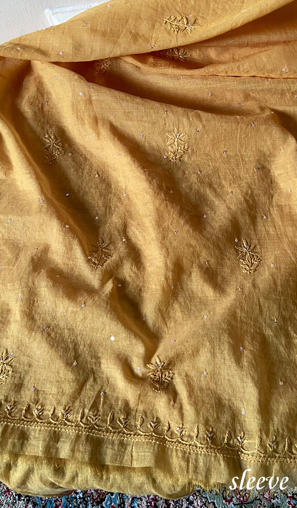 Women's Lakhnavi Handcrafted Mul Chanderi Unstitched Chikankari Full Suit Material - HONC0328107