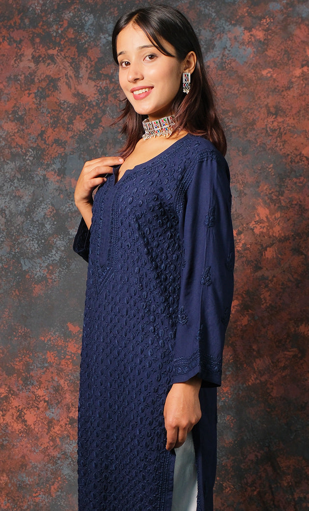 Women's Lucknowi Handcrafted Modal Cotton Chikankari Kurti - HONC0327123