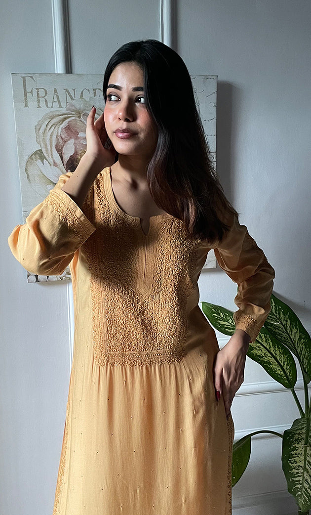 Women's Lucknowi Handcrafted Modal Cotton Chikankari Kurti - HONC0264887