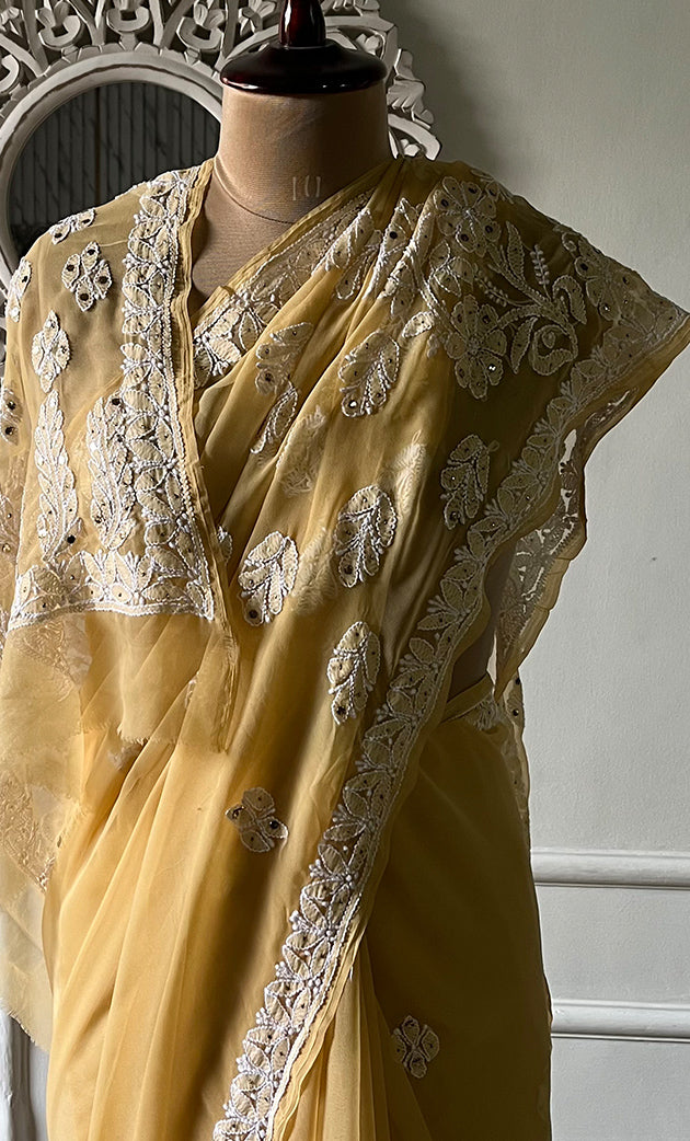 Women's Lucknowi Handcrafted  Faux-Georgette Chikankari Saree - HONC0307144