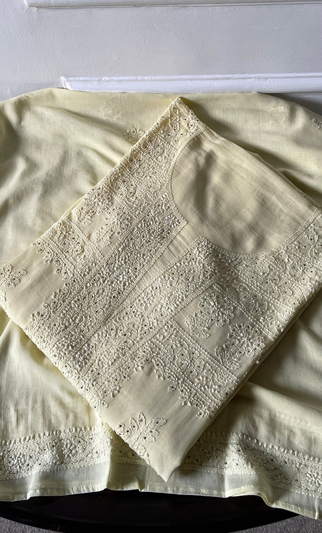 Women's Lakhnavi Handcrafted  Cotton Semi -Stitched Kurta And Dupatta Set - HONC0306464