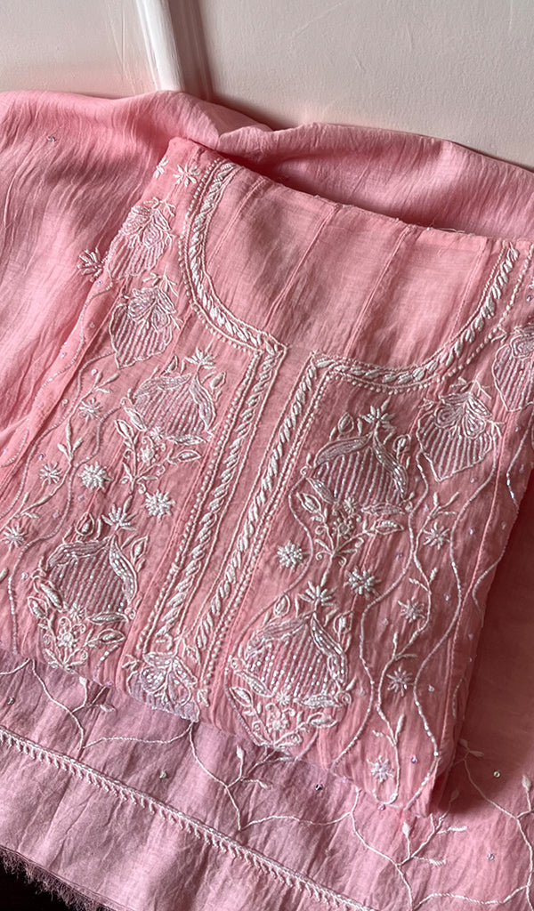 Laiba Women's Lakhnavi Handcrafted Mul Chanderi Semi - Stitched Anarkali And Dupatta Set - HONC0275208