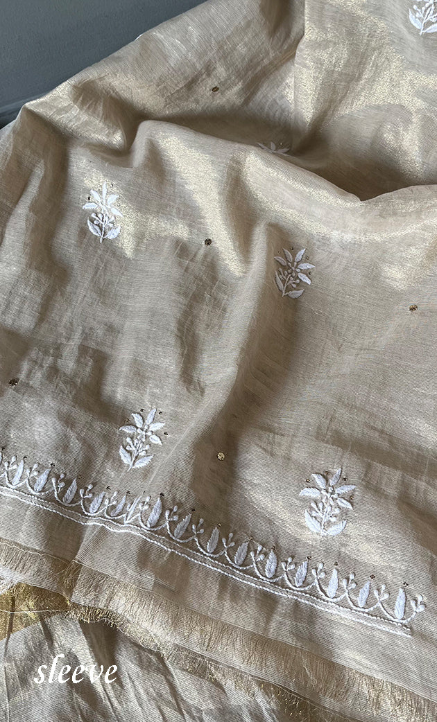 Women's Lakhnavi Handcrafted Tissue Chanderi Unstitched Kurta And Dupatta Set - HONC0267164