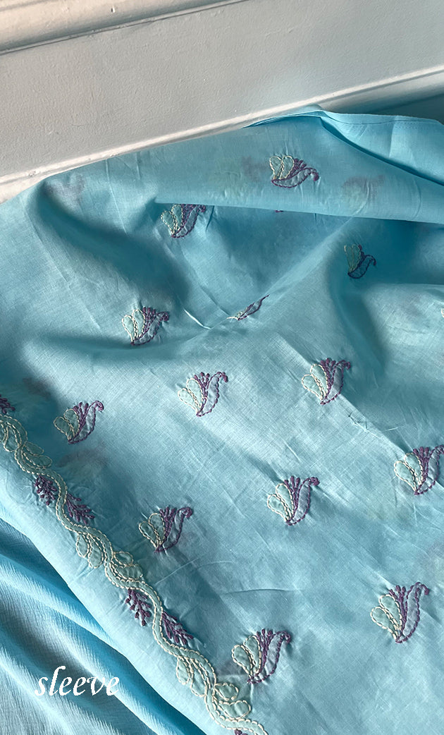 Women's Lakhnavi Handcrafted Unstitched Cotton Chikankari Suit Material - HONC0321793