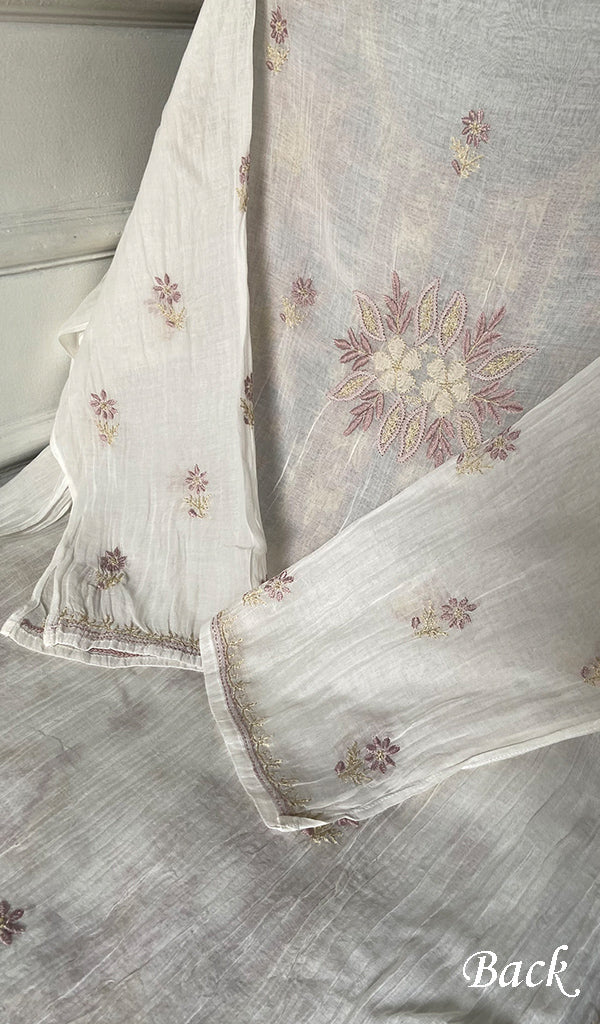 Women's Lakhnavi Handcrafted Mul Chanderi Semi - stitched Kurta And Dupatta Set- HONC0314870