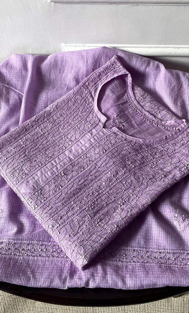 Women's Lakhnavi Handcrafted Kota Cotton Semi - Stitched Kurta And Dupatta Set- HONC0314210