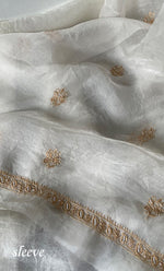 将图像加载到图库查看器中， Women&#39;s Lakhnavi Handcrafted Pure Organza Chikankari Unstitched Kurta And Dupatta Set- HONC0308250

