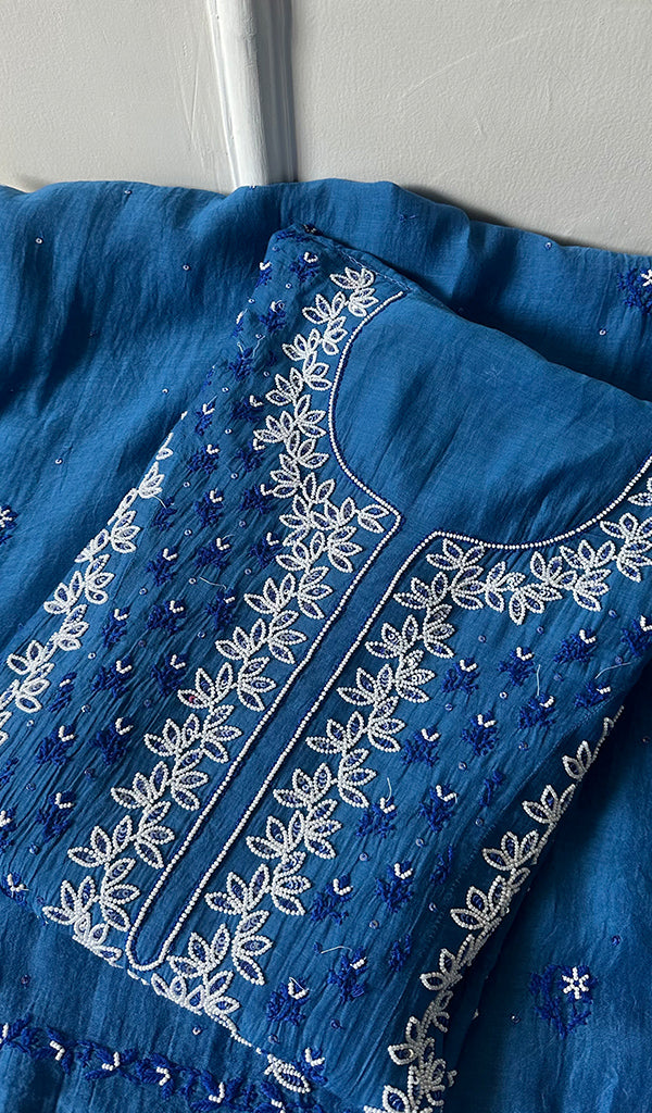 Saziya Women's Lakhnavi Handcrafted Mul Chanderi Semi - Stitched Kurta And Dupatta Set - HONC0282833