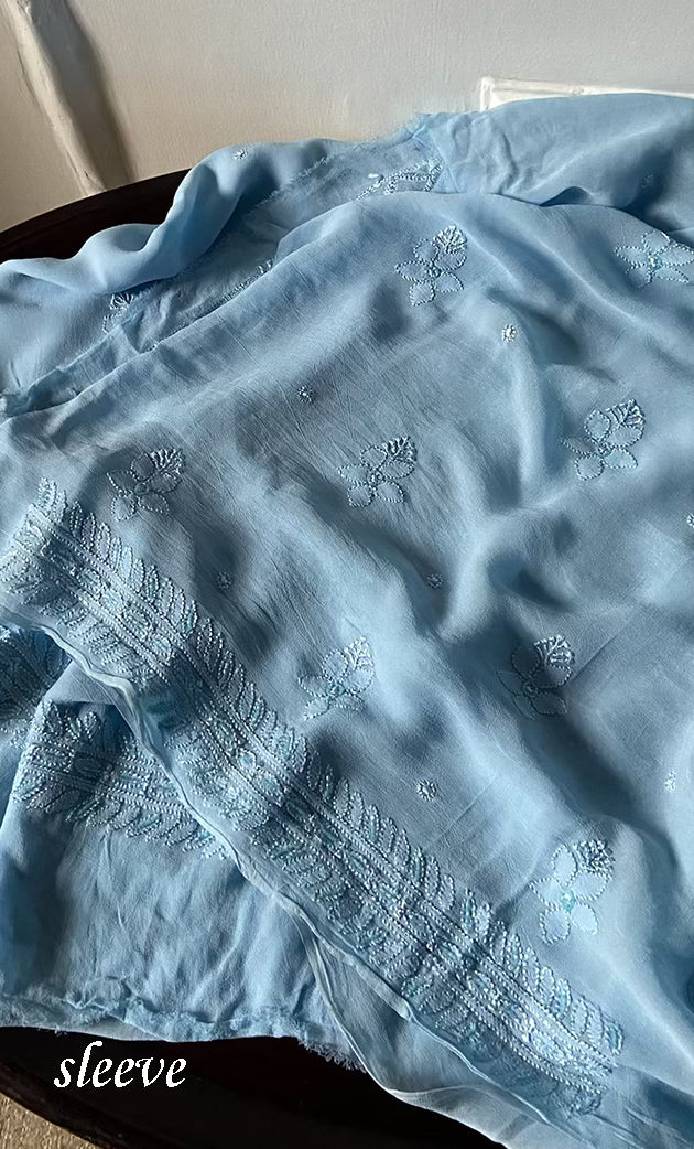 Women's Lakhnavi Handcrafted Viscose Georgette Chikankari Full Suit Material - HONC0277019
