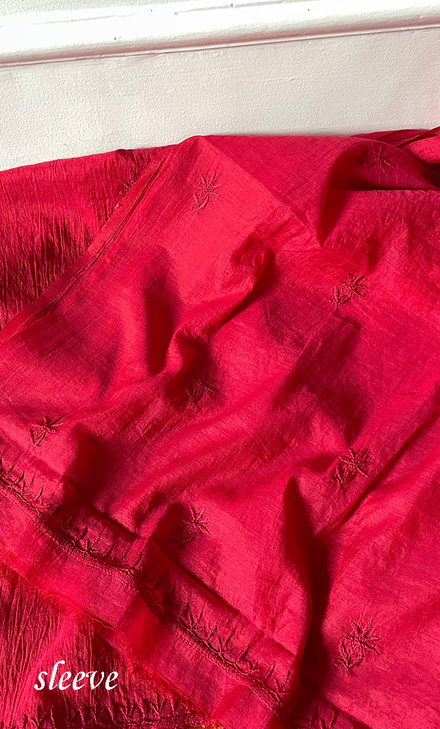 Women's Lakhnavi Handcrafted Mul Chanderi Unstitched Chikankari Full Suit Material - HONC0319530