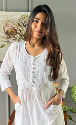 将图像加载到图库查看器中， Women&#39;s Lucknowi Handcrafted Cotton Chikankari Kurti - HONC0270124
