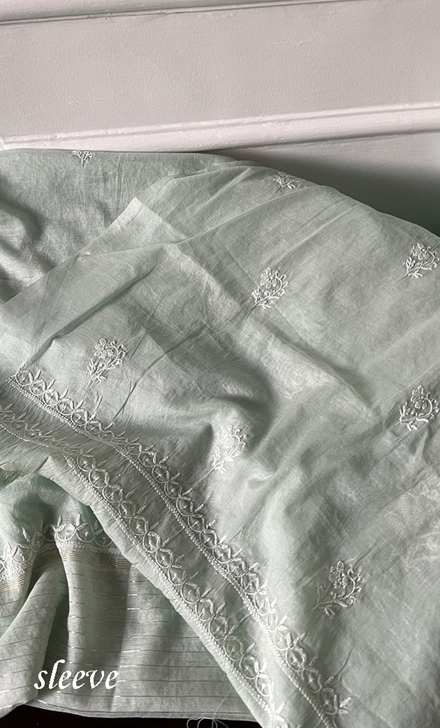 Women's Lakhnavi Handcrafted Mul Chanderi Unstitched Chikankari Full Suit Material - HONC0274498