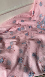 Women's Lakhnavi Handcrafted Mul Chanderi Unstitched Chikankari Full Suit .