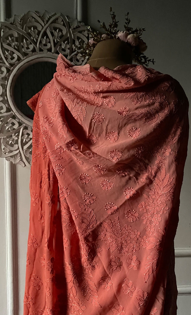 Women's Lakhnavi Handcrafted Viscose Georgette Chikankari Saree - HONC0318167