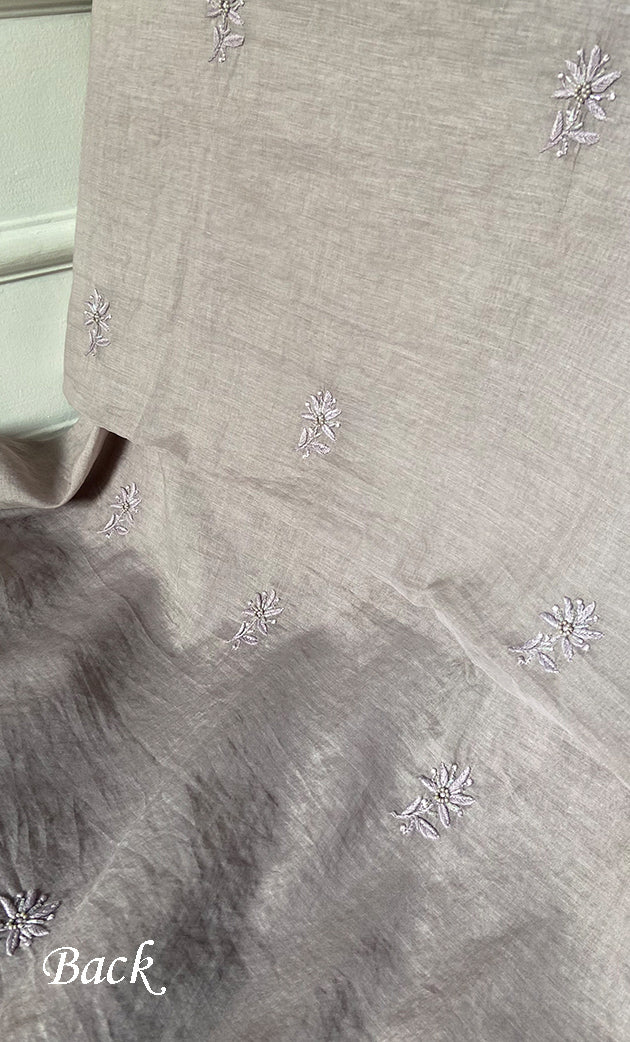 Women's Lakhnavi Handcrafted Mul Chanderi Unstitched Chikankari Full Suit Material - HONC0328112