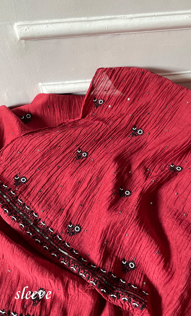 Women's Lakhnavi Handcrafted Unstitched Mul Chanderi Kurta And Dupatta Set - HONC0324074