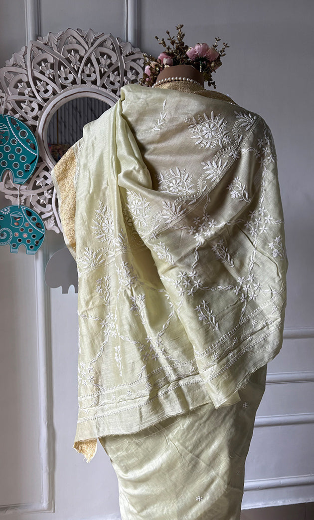 Women's Lakhnavi Handcrafted Chanderi Silk  Chikankari Saree - HONC0312053