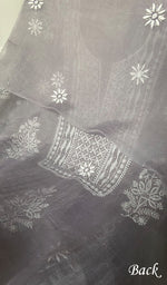 Load image into Gallery viewer, Women's Lakhnavi Handcrafted Pure Organza Chikankari Unstitched Kurta And Dupatta Set- HONC0335082