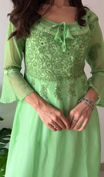 Load image into Gallery viewer, Aadab Women's Lakhnavi Handcrafted Faux-Georgette Chikankari Anarkali Dress - HONC0389400