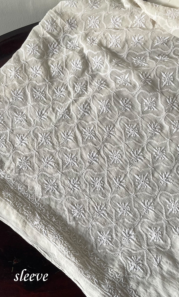 Lucknowi Handcrafted Pure Silk Georgette Chikankari Unstitched Men's Kurta Fabric - HONC0313305