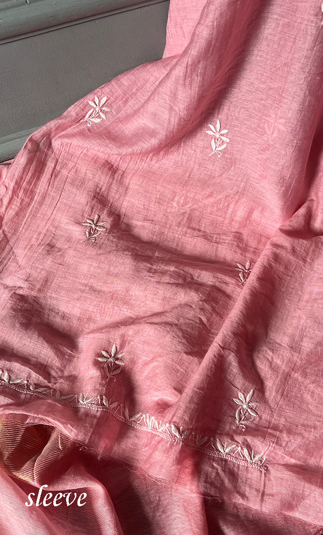 Women's Lakhnavi Handcrafted Mul Chanderi Chikankari Full Suit Material - HONC0307420