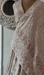 Load image into Gallery viewer, Women's Lakhnavi Handcrafted Bridal Pure Silk Georgette Chikankari Lehenga Set - HONC0263727