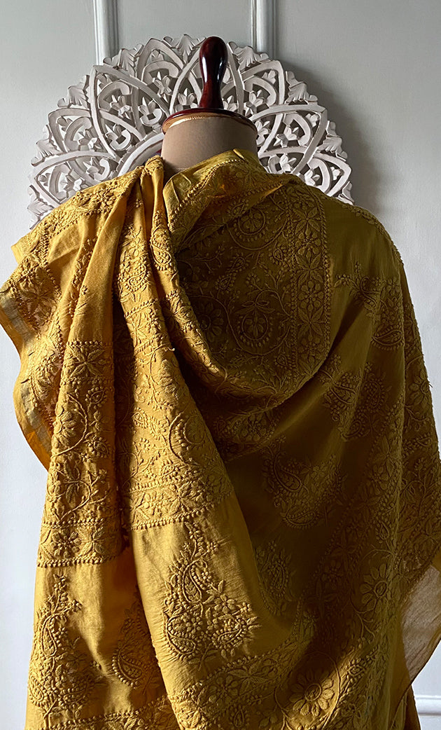 Women's Lakhnavi Handcrafted Chanderi Silk Chikankari Saree - HONC0340414