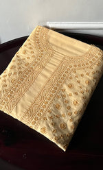 将图像加载到图库查看器中， Lucknowi Handcrafted Cotton Chikankari Unstitched Men's Kurta Fabric - HONC0289825