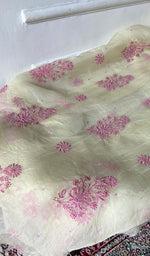 Load image into Gallery viewer, Women's Lakhnavi Handcrafted Pure Organza Chikankari Unstitched Kurta And Dupatta Set- HONC0361461