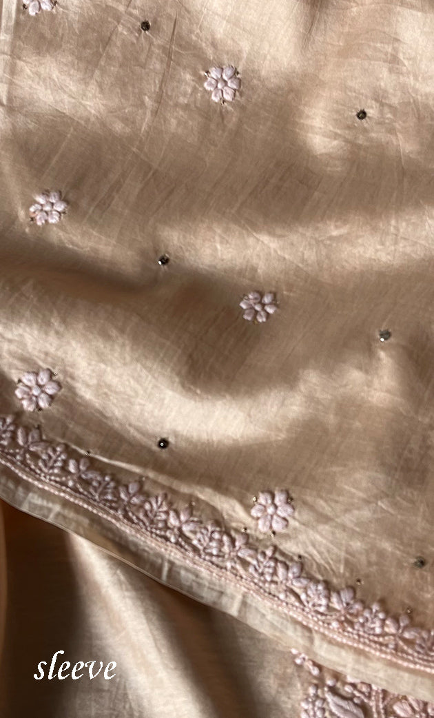 Baseema Women's Lucknowi Handcrafted Chanderi Silk Chikankari Full Suit Material - HONC0290039