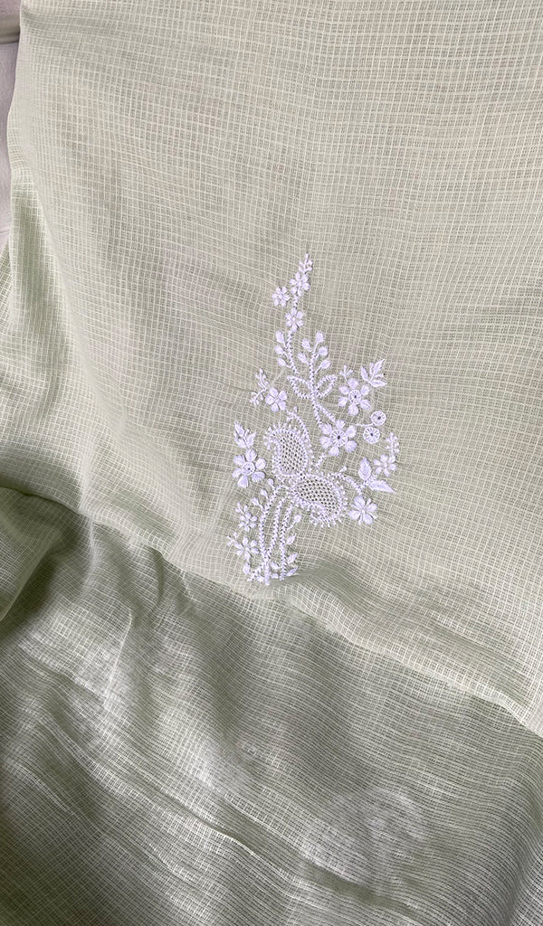 Women's Lucknowi Handcrafted Kota Cotton Chikankari Unstitched Angrakha And Dupatta Set - HONC0340098