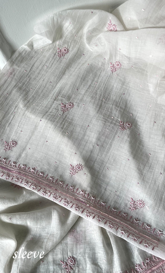 Women's Lakhnavi Handcrafted Mul Chanderi Unstitched Kurta And Dupatta Set- HONC0321260