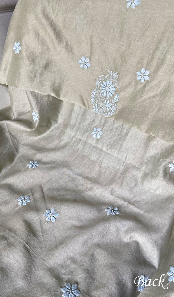Women's Lakhnavi Handcrafted Chanderi Silk Unstitched Chikankari Full Suit - HONC0350702