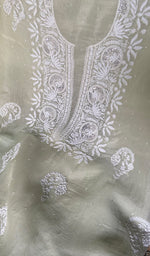 Load image into Gallery viewer, Women's Lakhnavi Handcrafted Pure Organza Chikankari Unstitched Kurta And Dupatta Set- HONC0346144