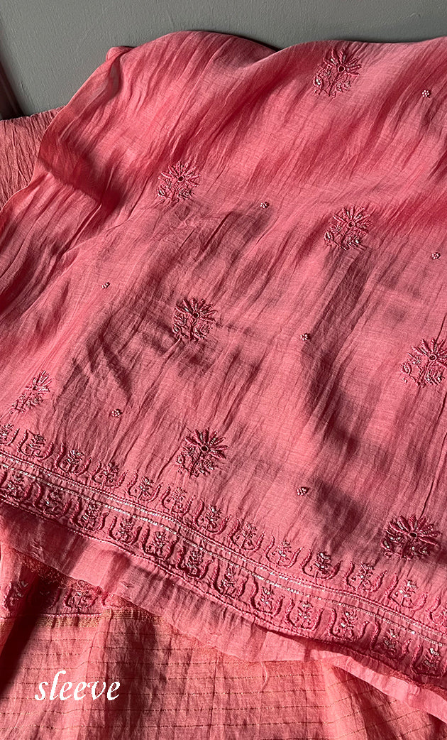 Women's Lakhnavi Handcrafted Mul Chanderi UnStitched Kurta And Dupatta Set - HONC0278915