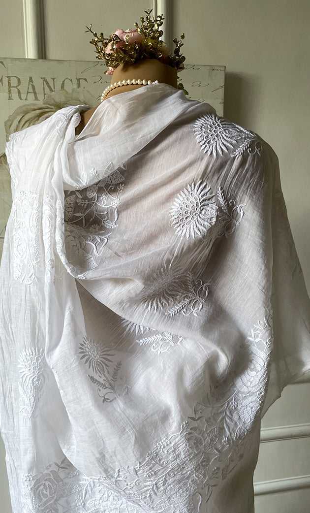 Women's Lakhnavi Handcrafted Mul Chanderi Chikankari Saree - HONC0300001