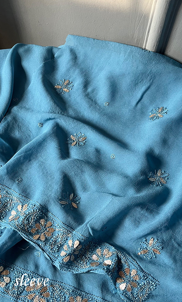 Women's Lakhnavi Handcrafted Viscose Georgette Chikankari Full Suit Material - HONC0277001