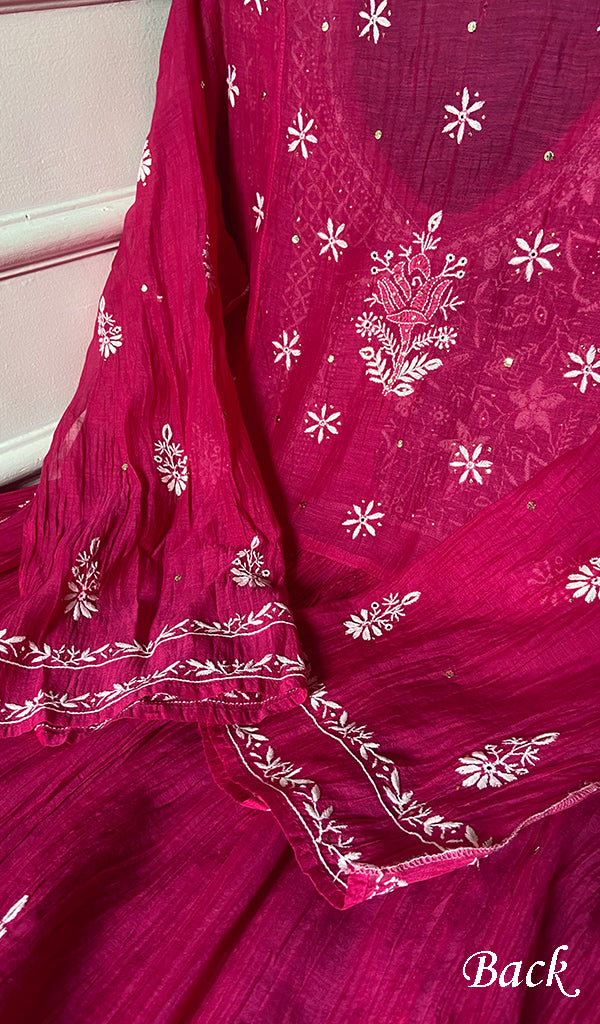 Women's Lakhnavi Handcrafted Mul Chanderi Semi - Stitched Angrakha And Dupatta Set - HONC0326284