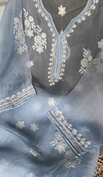 Load image into Gallery viewer, Mayuri Women's Lakhnavi Handcrafted Pure Organza Silk Chikankari Semi - stitched Full Suit Material - HONC0348611