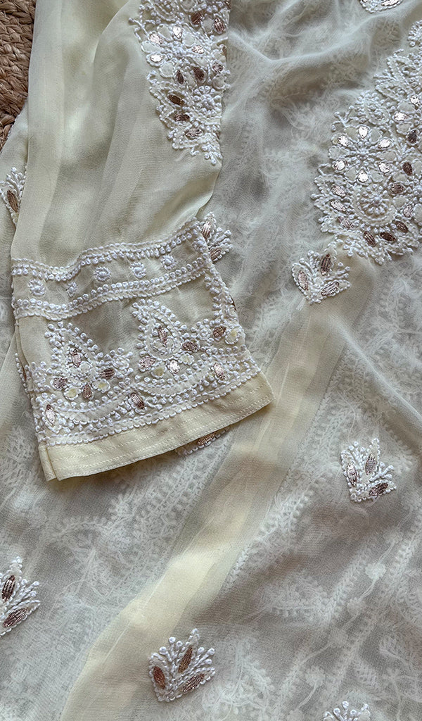 Women's Lakhnavi Handcrafted Faux-Georgette Chikankari Kurti - HONC0234543