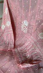 Load image into Gallery viewer, Basma Women's Lucknowi Handcrafted Mul Chanderi Semi - stitched Chikankari Anarkali Full Set - HONC0355635