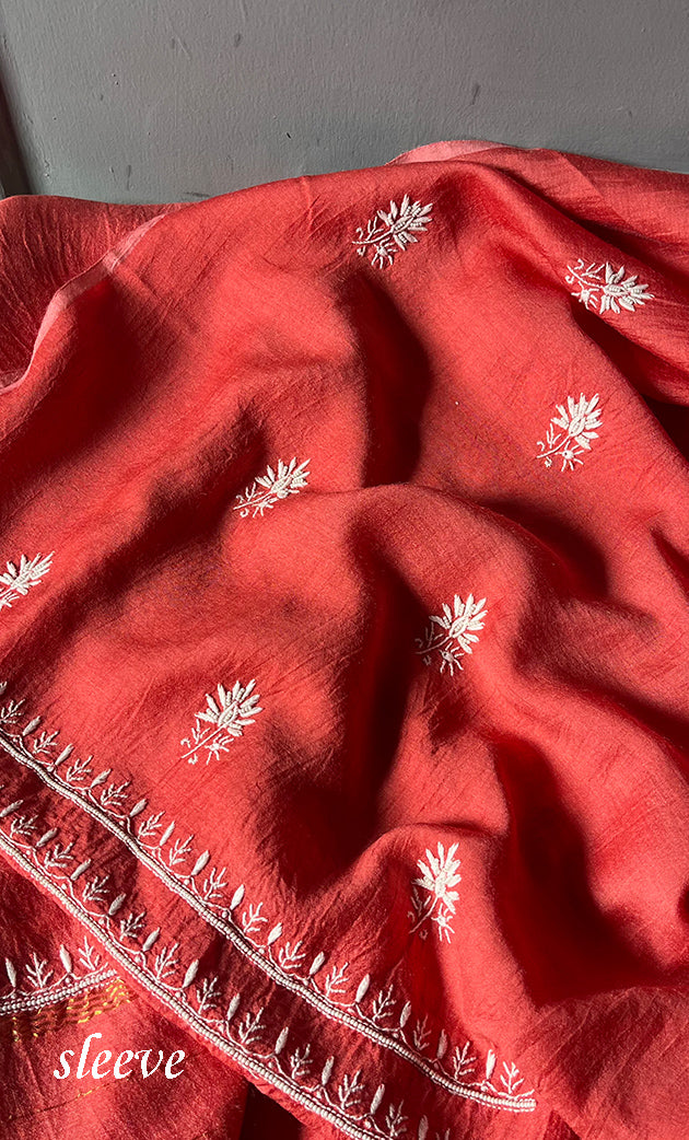 Women's Lakhnavi Handcrafted Munga Silk Chikankari Kurta And Dupatta Set- HONC0281962