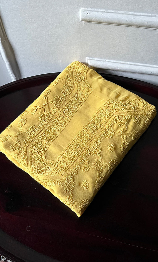 Lucknowi Handcrafted Viscose Georgette Chikankari Unstitched Men's Kurta Fabric - HONC0282441`