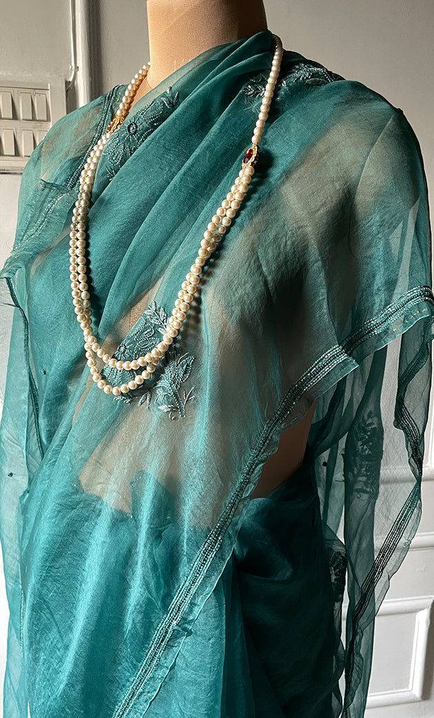 Women's Lucknowi Handcrafted Pure Organza Silk Chikankari Saree - HONC0277626