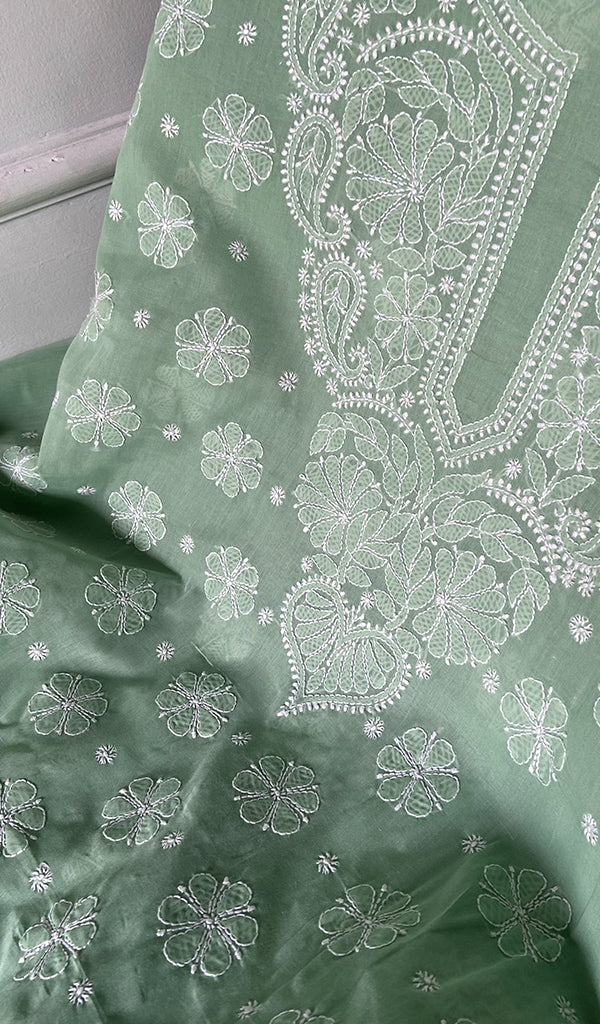 Women's Lakhnavi Handcrafted Cotton Chikankari Unstitched Kurti Fabric - HONC0367473
