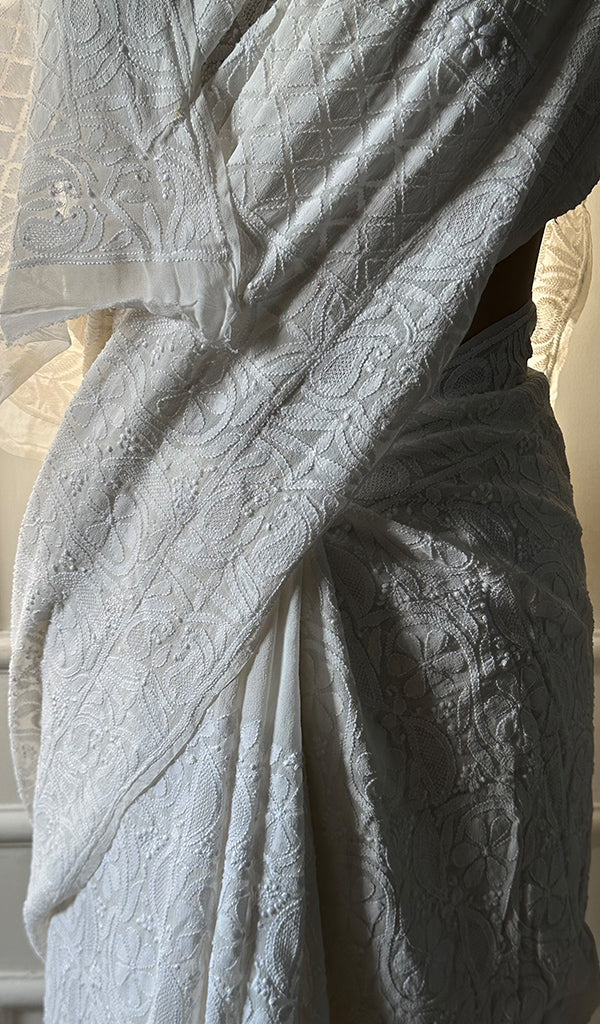 Women's Lakhnavi Handcrafted Pure Silk Georgette Chikankari - HONC0237602