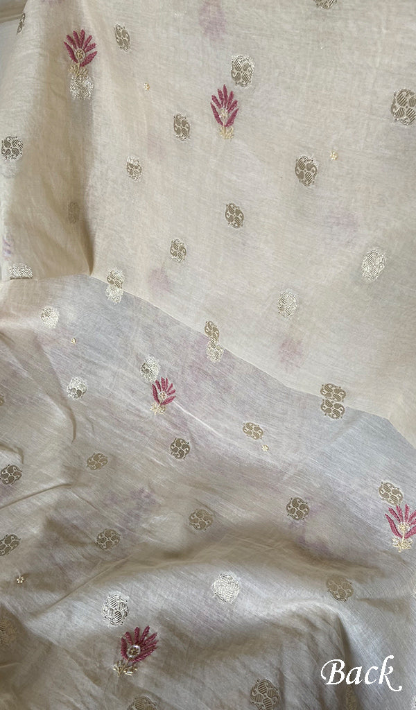 Women's Lakhnavi Handcrafted Chanderi Silk Unstitched Chikankari Full Suit - HONC0352032